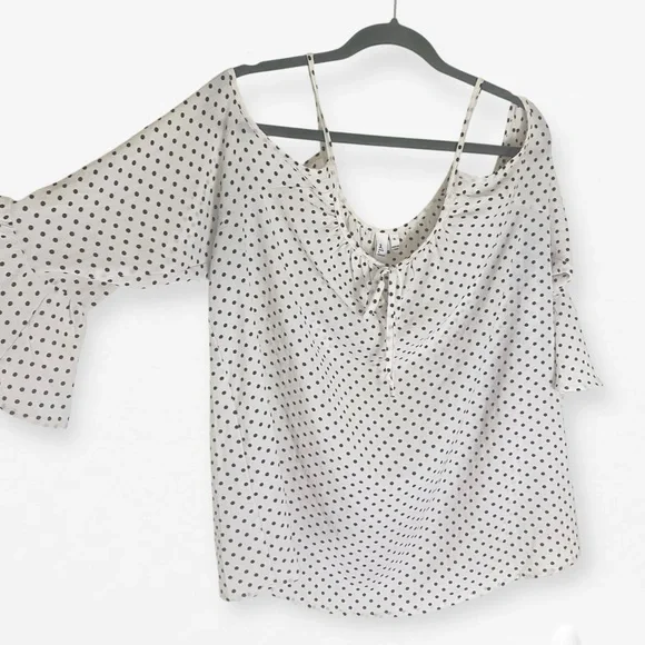 Jules & Leopold Black and White polka dot Open Cold shoulder strap top Blouse XL - Picture 6 of 9